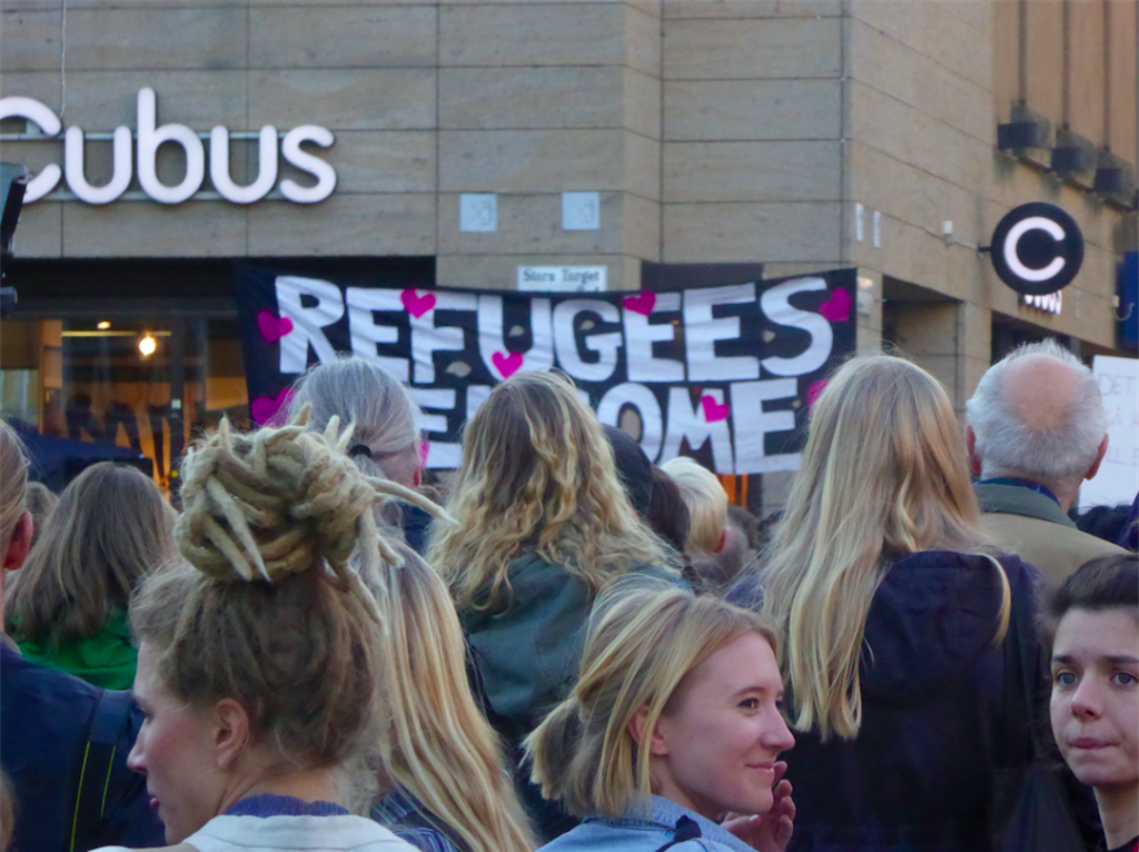 "Refugees Welcome to Uppsala". Photo: Marie Zafimehy pour Radio Londres.